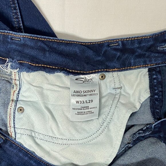 Silver MidRise Skinny Stretch Light Distress Aiko Ankle Jeans Dark Denim Wash 33 - Picture 13 of 13